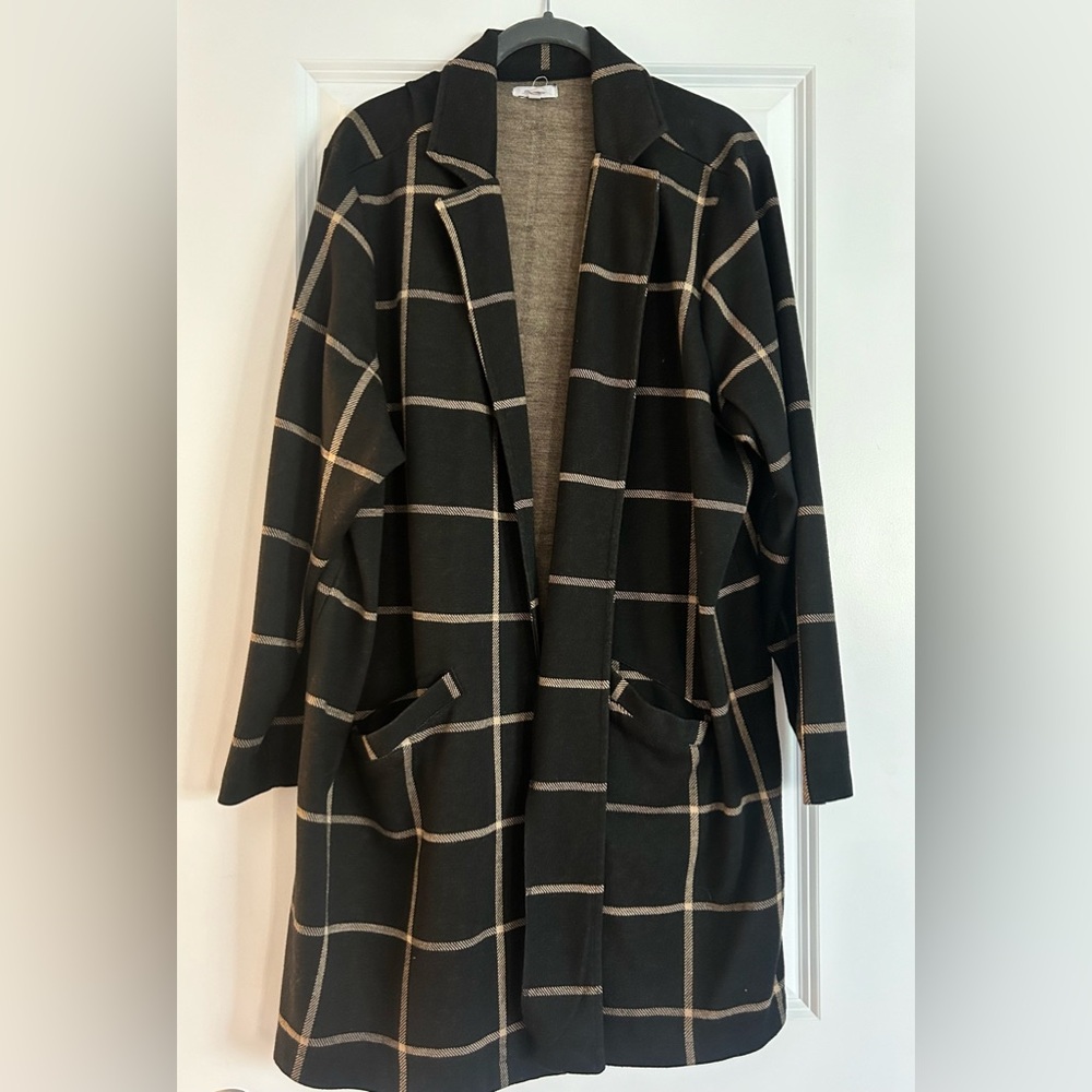Maurices | Plaid Duster Blazer | Black & Tan | 2X